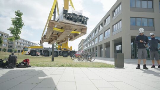 Equipment delivered by crane 