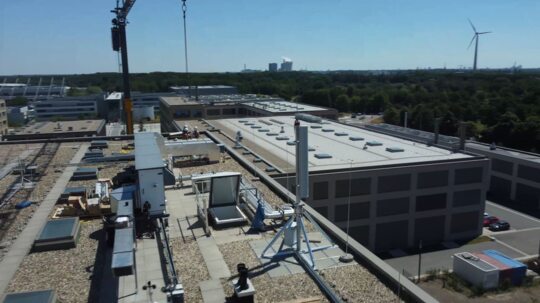 View of rooftop technology installations